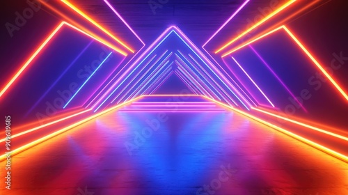 3D geometric patterns with glowing neon lines  abstract background