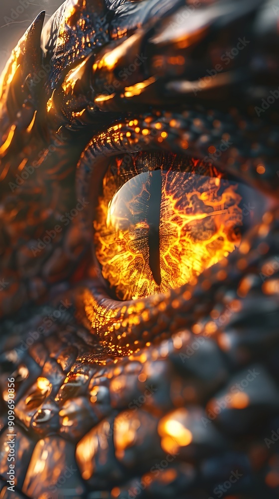 Φωτογραφία Captivating Close Up of a Dragon s Fiery Eye with Intricate Details and Glowing