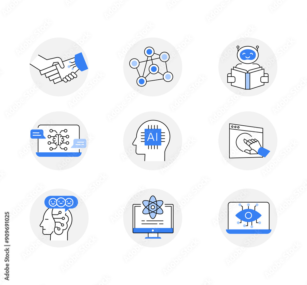 AI and Machine Learning Icon Set: Neural Networks, Computer Vision, and Natural Language Processing AI and Machine Learning Icon Set: Neural Networks, Computer Vision, and Natural Language Processing