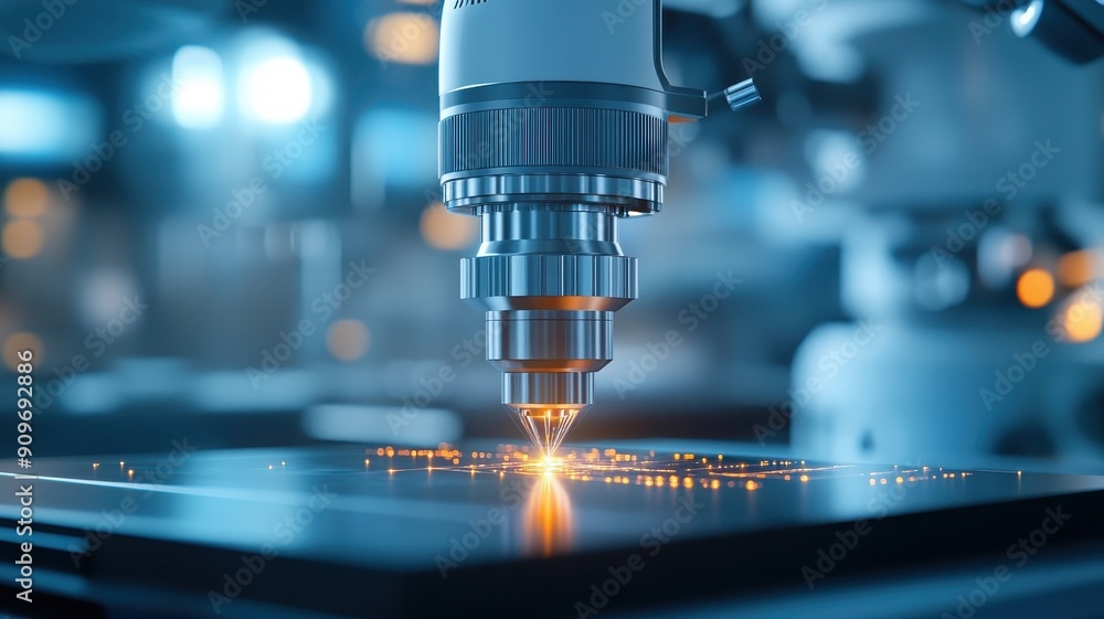 Scientist aligning powerful laser beam through lenses and mirrors. Scientist aligning powerful laser beam through lenses and mirrors.