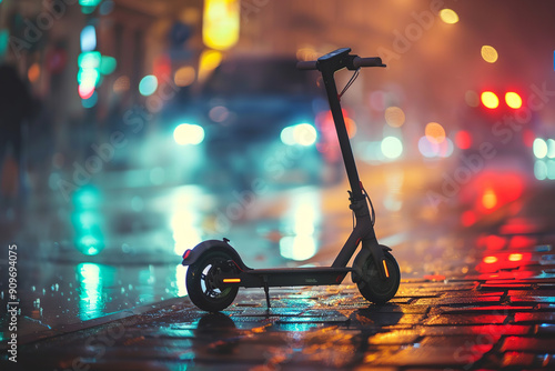 Electric scooter on the road. Modern technology land vehicle eco alternative transport concept