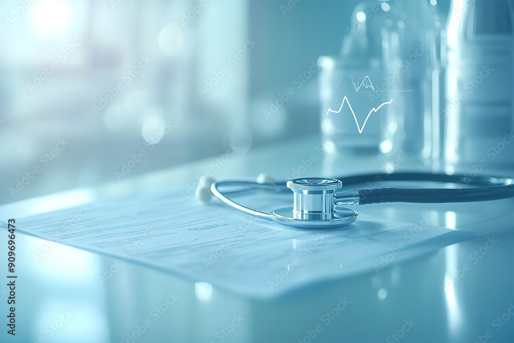 Digital Health Checkup: Stethoscope and Heartbeat Digital Health Checkup: Stethoscope and Heartbeat