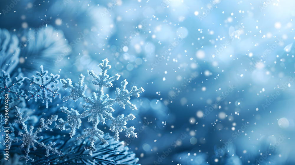 Blauer Hintergrund mit Bokeh, Schnee und Stern für Weihnachten und Winter, made by AI Blauer Hintergrund mit Bokeh, Schnee und Stern für Weihnachten und Winter, made by AI