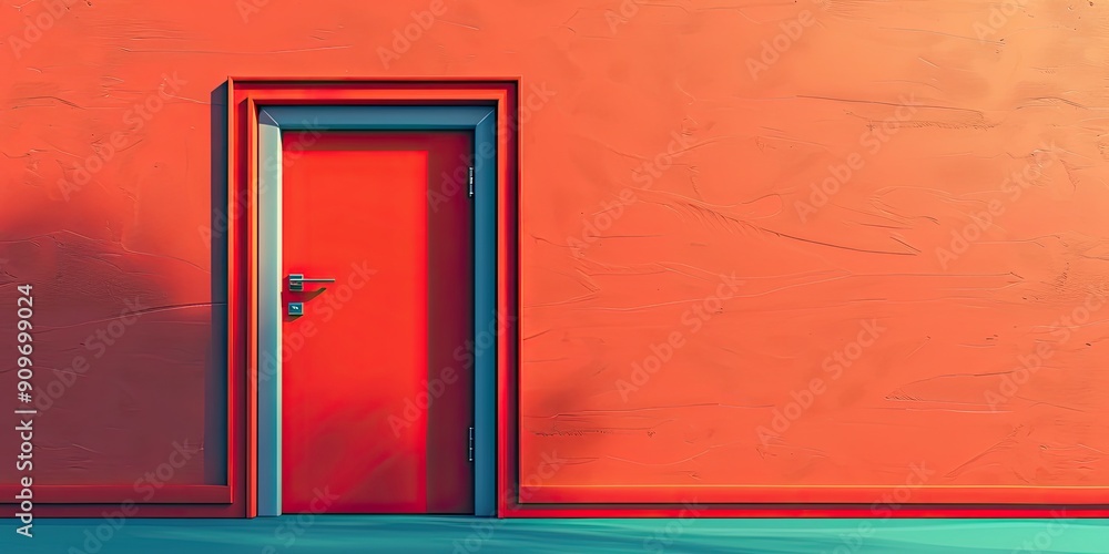 Vivid Red Door Against Bright Orange Wall Vivid Red Door Against Bright Orange Wall