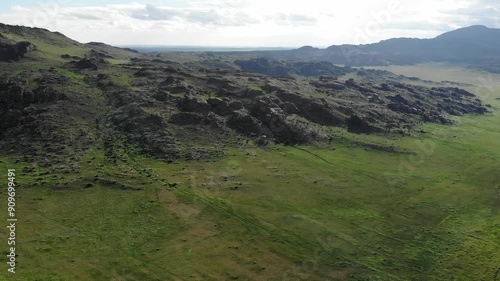 Aerial view of beautiful Mongolian hills landscape