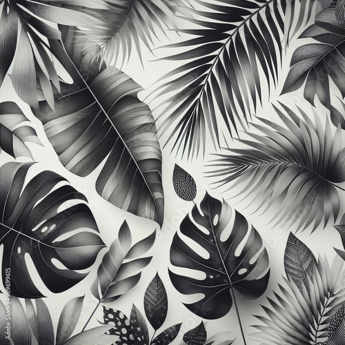 Trendy tropical leaf prints in monochrome close up photo Izobraj photo