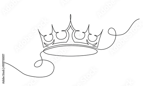 Crown in one continuous line drawing. One line poster. Outline crown. Element for interior design and presentations. Vector illustration.