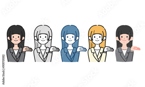 シンプルでかわいい社会人女性の全身ベクターイラスト、OL、スーツ