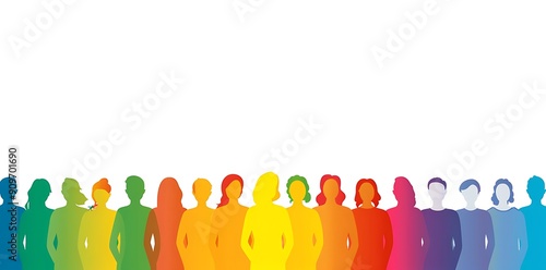 A vibrant silhouette of diverse individuals in a rainbow gradient, showcasing unity and inclusion. Perfect for celebrating diversity.