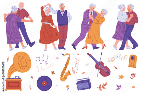 Senior dance and music vector set