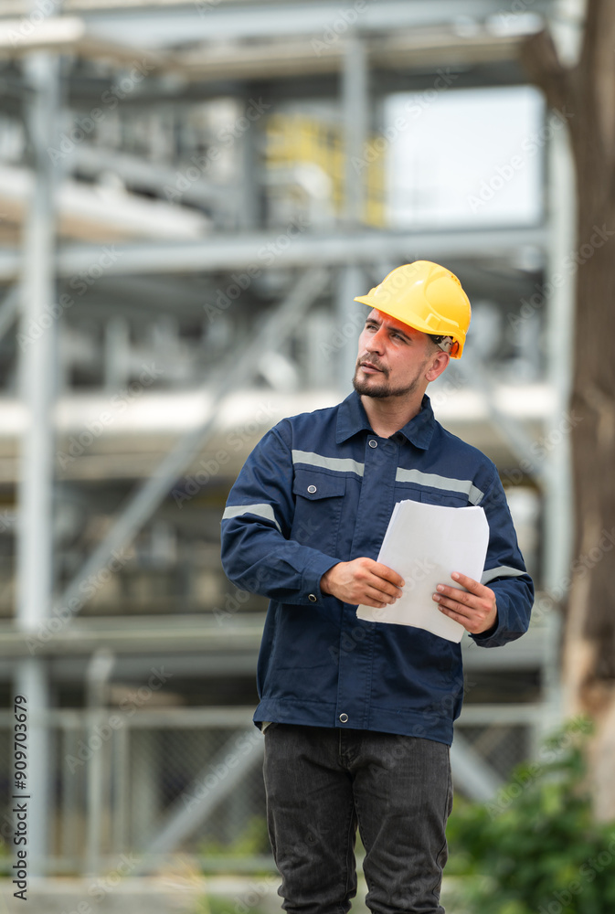 Petroleum engineer is on a mission to inspect oil distillation at a huge oil refinery Petroleum engineer is on a mission to inspect oil distillation at a huge oil refinery
