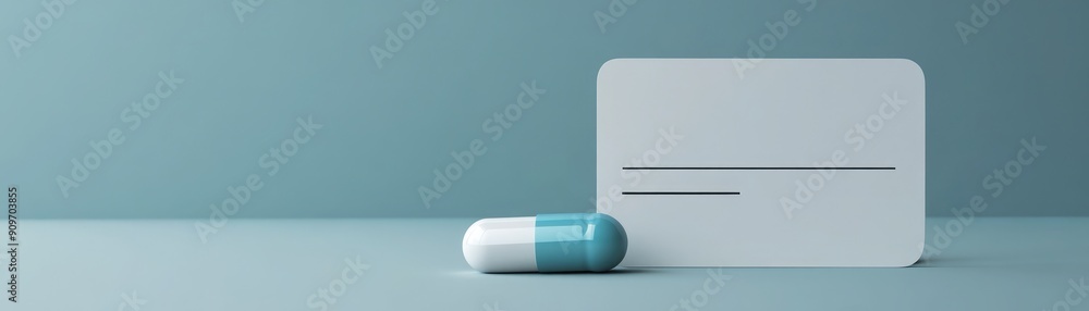 3D render of a pill and insurance card, blank space for text, Insurance, Medical protection 3D render of a pill and insurance card, blank space for text, Insurance, Medical protection