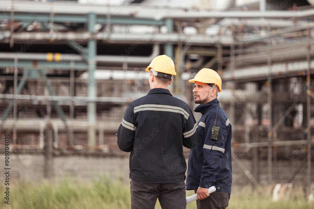 Both of Petroleum engineer is on a mission to inspect oil distillation at a huge oil refinery Both of Petroleum engineer is on a mission to inspect oil distillation at a huge oil refinery