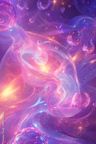 Abstract galaxies with glowing speech bubbles, intertwined paths and radiant stars on a pastel background Generative AI photo