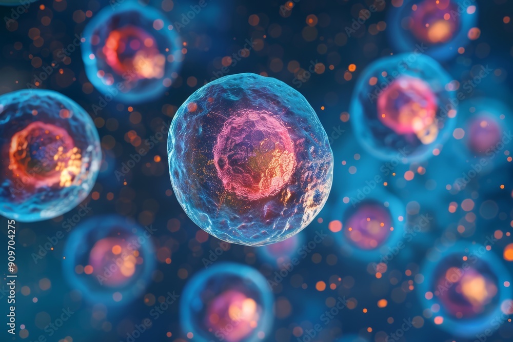 Microscopic view of human cell or embryonic stem cell for medical research and education Generative AI Microscopic view of human cell or embryonic stem cell for medical research and education Generative AI