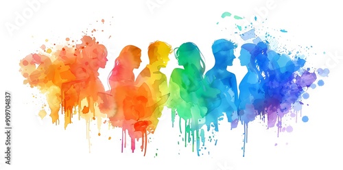 A vibrant silhouette illustration featuring diverse figures in a gradient of colors, symbolizing unity and diversity among different identities.