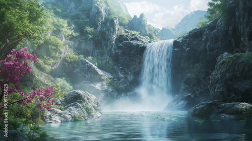 waterfall in the mountains and water fall from mountains