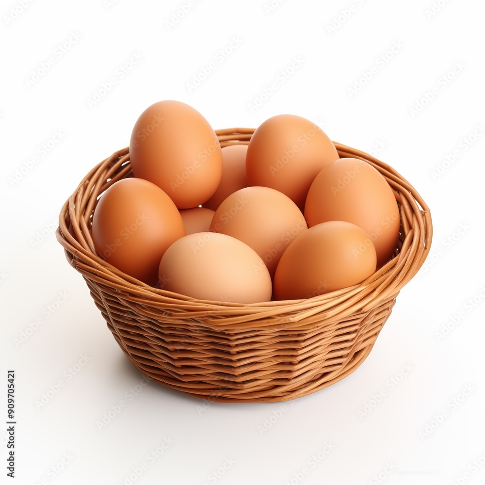 Brown eggs in the basket, isolated on a white background Brown eggs in the basket, isolated on a white background