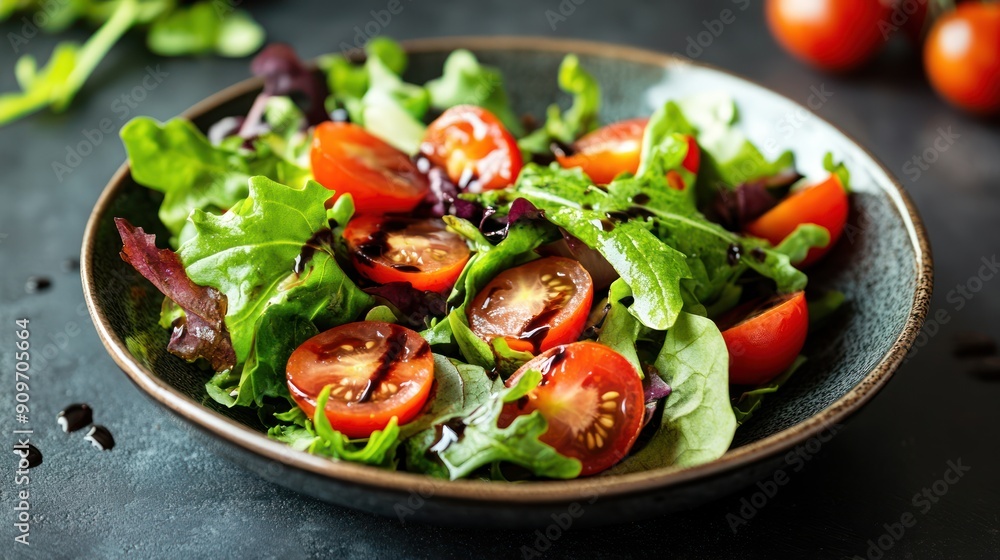 Fresh Green Salad with Cherry Tomatoes and Balsamic Dressing Fresh Green Salad with Cherry Tomatoes and Balsamic Dressing