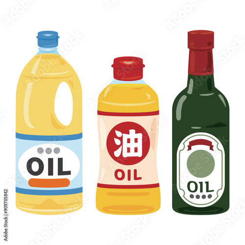 ボトルに入った食用油セット　文字あり