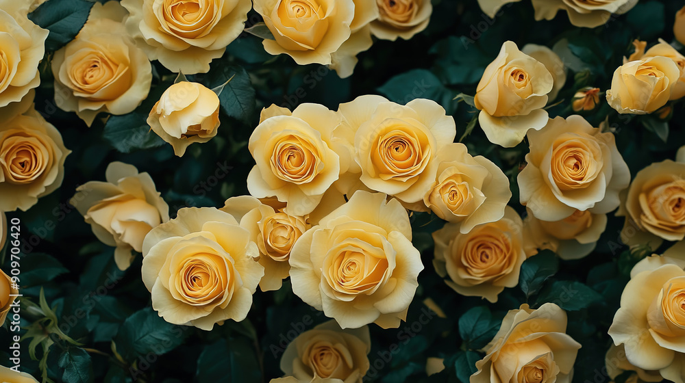 Obraz premium Roses on Plain Background. World Roses Day. Valentine Day Banner Concept with Copy Space