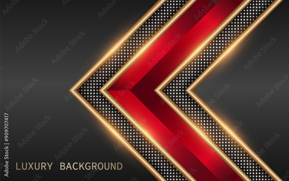 Red arrow with golden line elements direction geometric on black background. Modern luxury background futuristic vector illustration. Red arrow with golden line elements direction geometric on black background. Modern luxury background futuristic vector illustration.