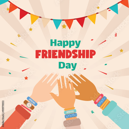 Hand drawn Shaking hands strongly on international happy friendship day social media post