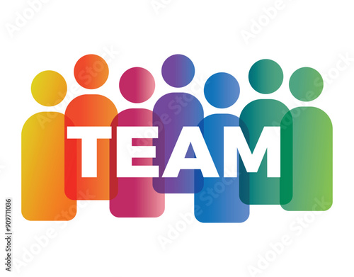 PrintTeam concept image template made from man and woman people icons with white team text. Vector