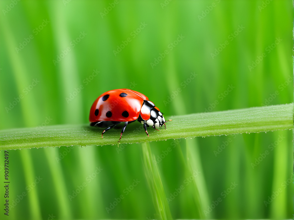 red ladybug on green grass isolated red ladybug on green grass isolated