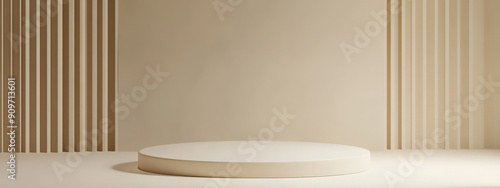 beige stone rock podium or wood stage. wooden mock-up stand product scene background. 3d podium stage illustration render. leaves leaf shadow  banner