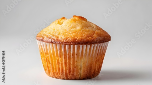 Freshly Baked Golden Muffin With Soft Moist Crumb on White Background