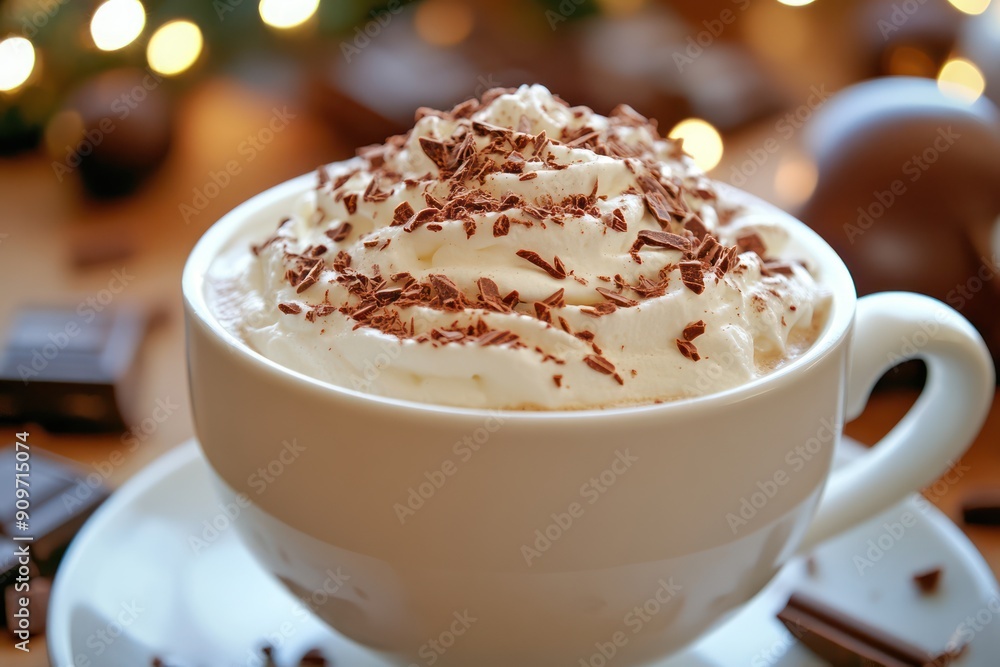 Close-up of a White Mug Filled with Whipped Cream and Chocolate Shavings Close-up of a White Mug Filled with Whipped Cream and Chocolate Shavings