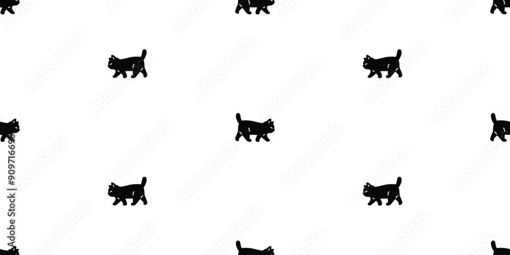 Fototapeta premium cat seamless pattern black kitten walking calico neko vector cartoon pet doodle tile background gift wrapping paper repeat wallpaper scarf isolated illustration design