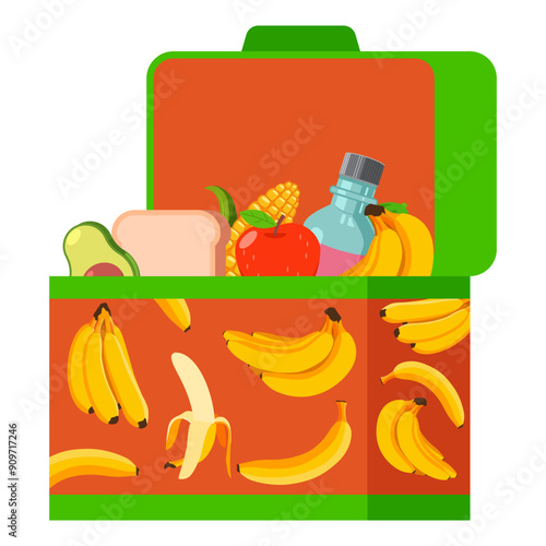 Lunch box for kids vector cartoon illustration isolated on a white background.