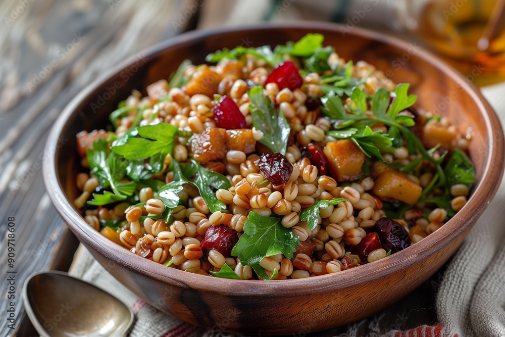 Winter wheat berry salad, closeup Winter wheat berry salad, closeup