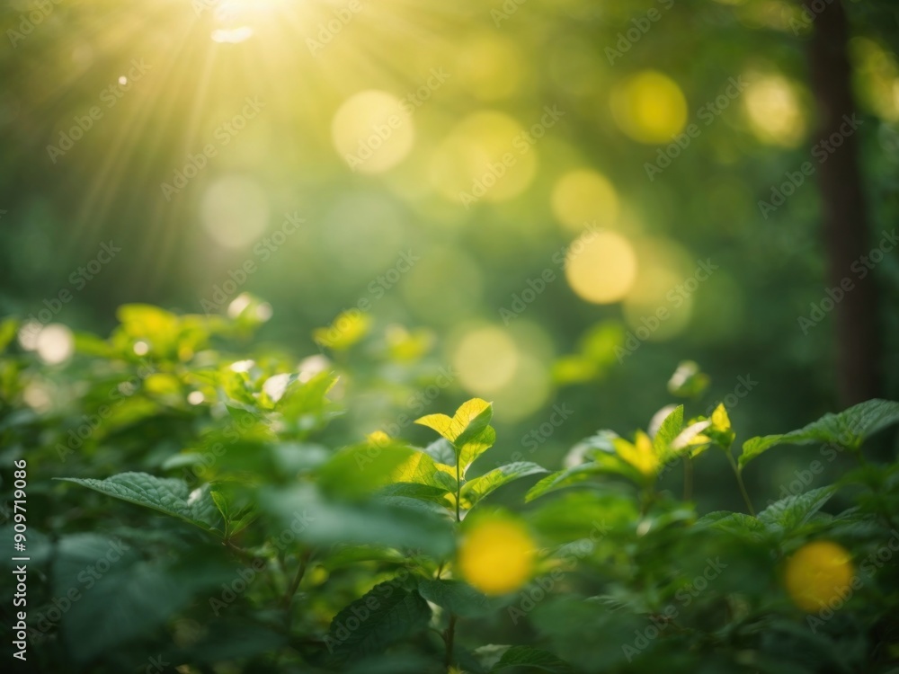 Obraz premium Natural outdoors bokeh background in green and yellow sunlight