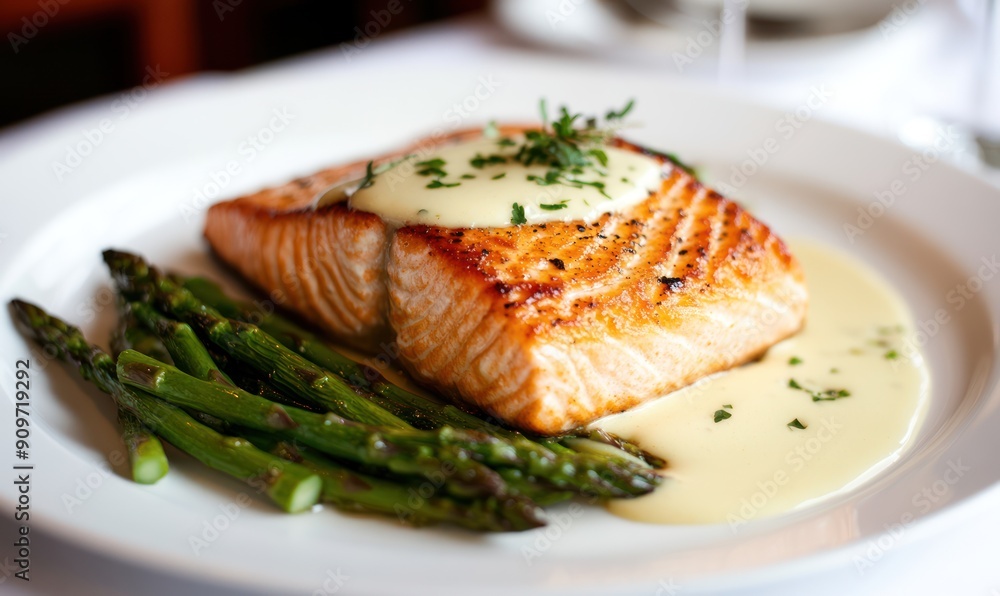 Grilled Salmon with Creamy Sauce and Asparagus Grilled Salmon with Creamy Sauce and Asparagus