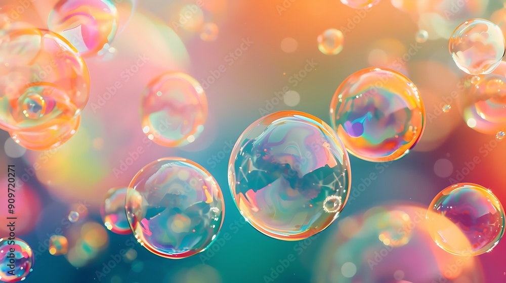 Abstract image of soap bubbles from the bubble blower isolated on colorful background Abstract image of soap bubbles from the bubble blower isolated on colorful background
