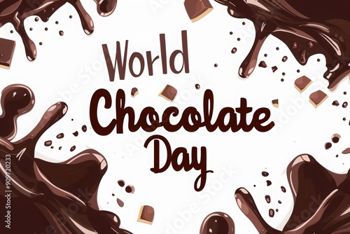 World chocolate day poster on a white background, poster with a frame made of liquid and solid chocolates for the background. a melting chocolate illustration