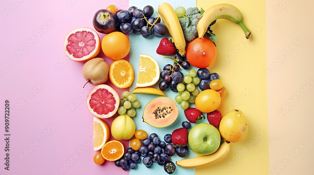 Alphabet of letter B formed with fruits of varied colors isolated on colorful background Alphabet of letter B formed with fruits of varied colors isolated on colorful background