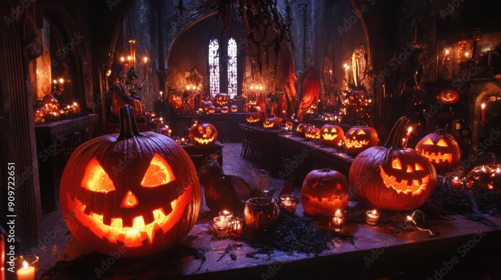 Enchanting Gothic Halloween Party with Intricately Carved Pumpkins Enchanting Gothic Halloween Party with Intricately Carved Pumpkins