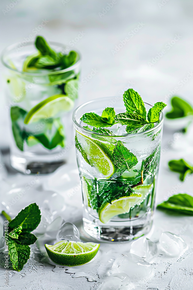 Fresh lemon juice with mint on it and ice generated.AI Fresh lemon juice with mint on it and ice generated.AI
