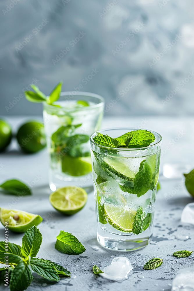 Fresh lemon juice with mint on it and ice generated.AI Fresh lemon juice with mint on it and ice generated.AI
