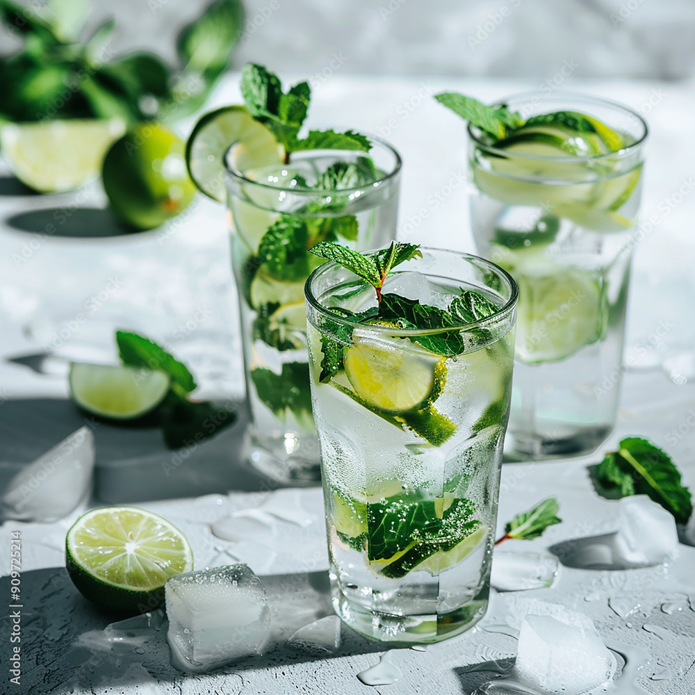 Fresh lemon juice with mint on it and ice generated.AI Fresh lemon juice with mint on it and ice generated.AI
