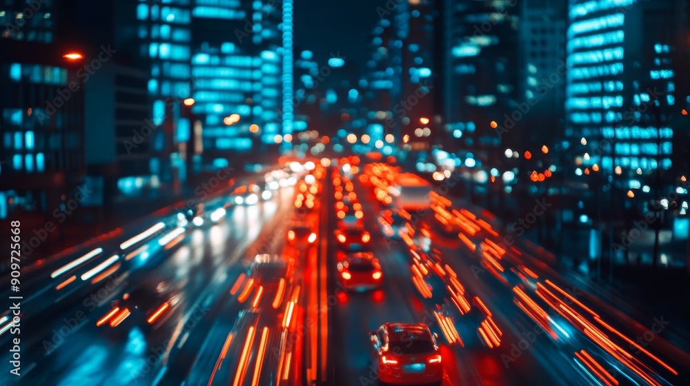 Night cityscape with busy traffic and bright lights. Night cityscape with busy traffic and bright lights.