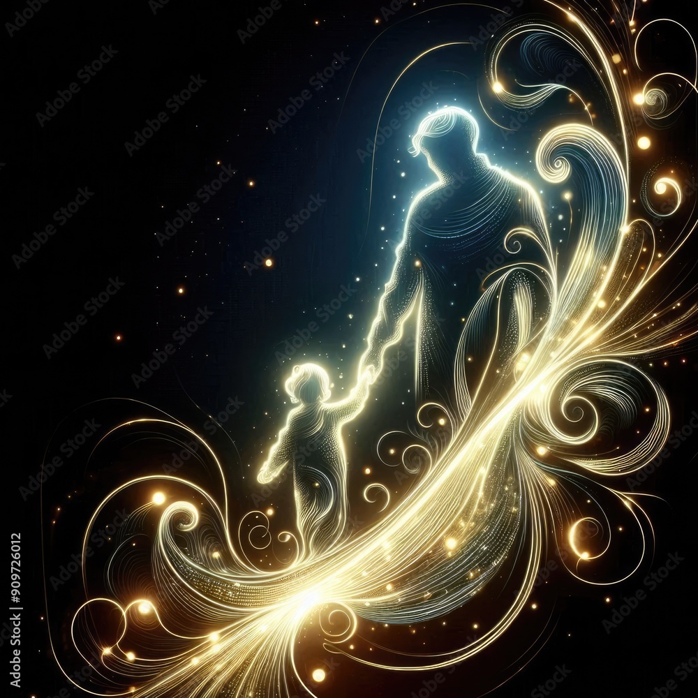 Father and Child: A Luminous Embrace of Love and Tenderness for fathers day theme with Generative AI. Father and Child: A Luminous Embrace of Love and Tenderness for fathers day theme with Generative AI.