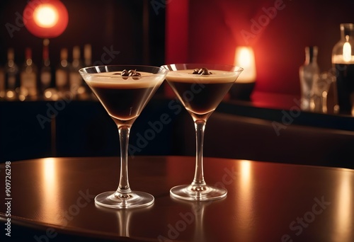 Wallpaper Mural Coffee-flavored alcoholic drink served on a stone countertop in a restaurant or club, with scattered coffee beans on the surface. Torontodigital.ca