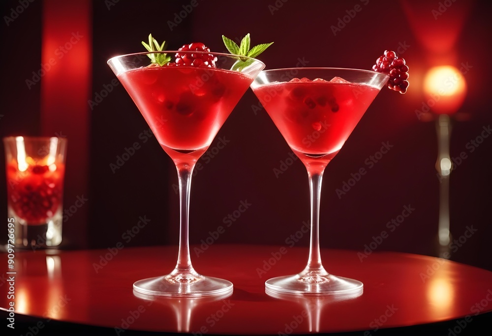 Elegantly served drink with pomegranate chunks in a restaurant, bar, or club. Elegantly served drink with pomegranate chunks in a restaurant, bar, or club.