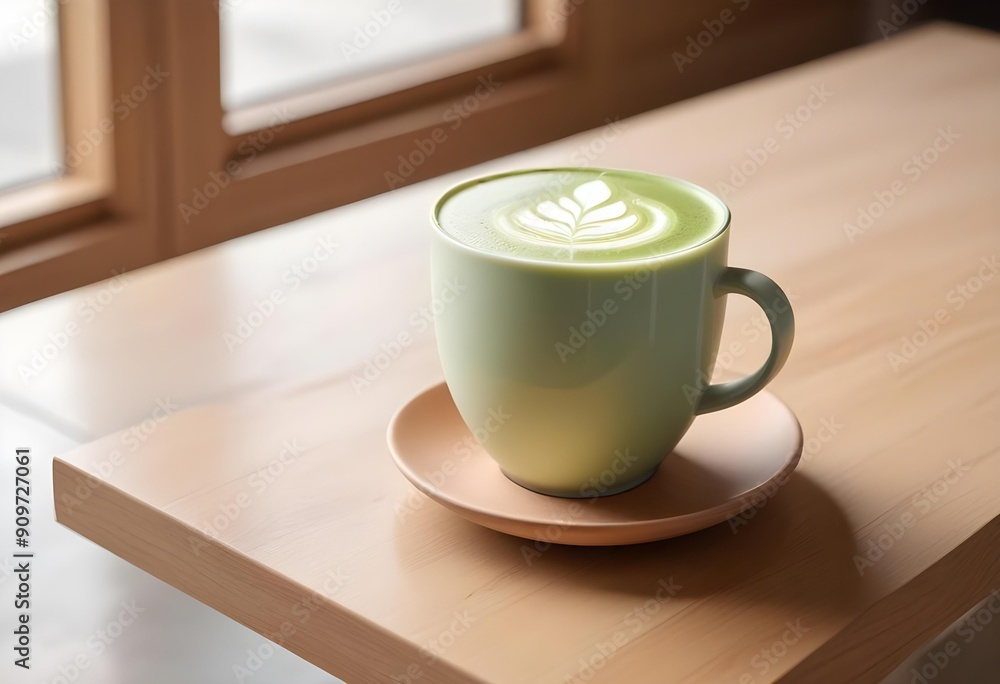 Green tea and coffee with whipped cream served in a restaurant or café Green tea and coffee with whipped cream served in a restaurant or café