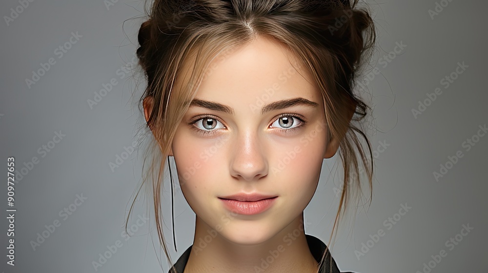 a model with a hair clip that says the word on it. a model with a hair clip that says the word on it.